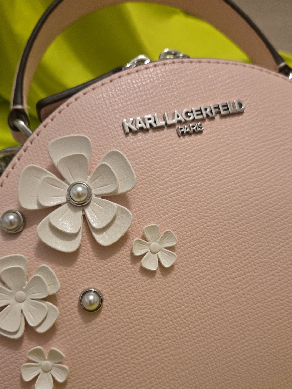 Karl Lagerfeld Paris Hand/Shoulder Purse Pink With White Flowers